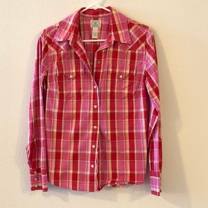 Red plaid "Lucky" snap down shirt